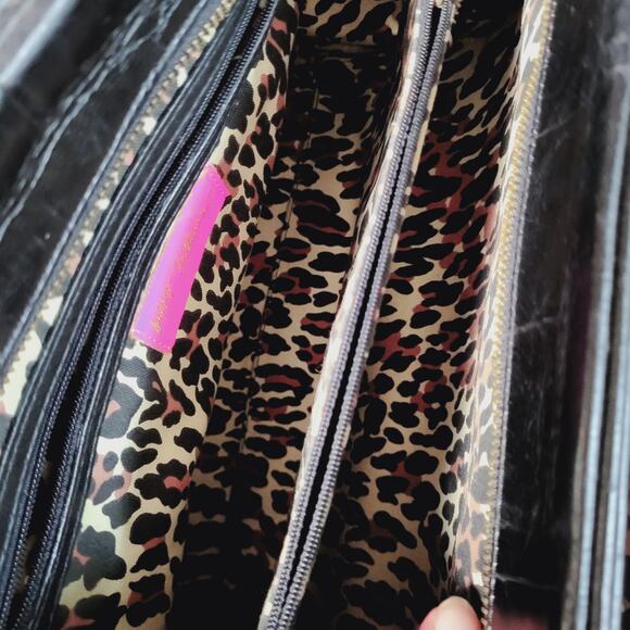 Vintage Betsy Johnson Chains Studs Croc Print Leather Multi-Sectional Punk Bag - Picture 13 of 16